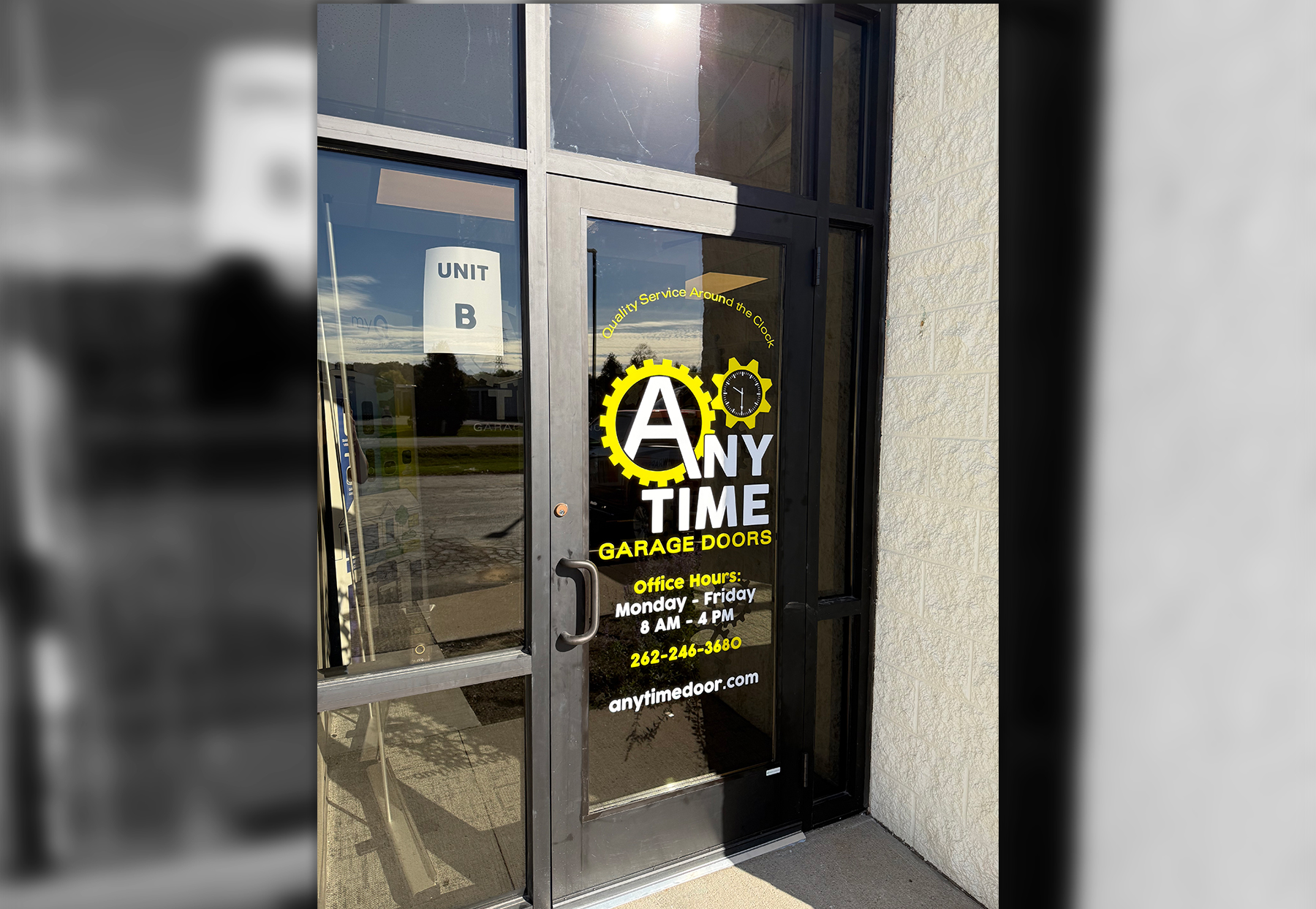 anytime garage doof wisconsin Storefront graphics 
